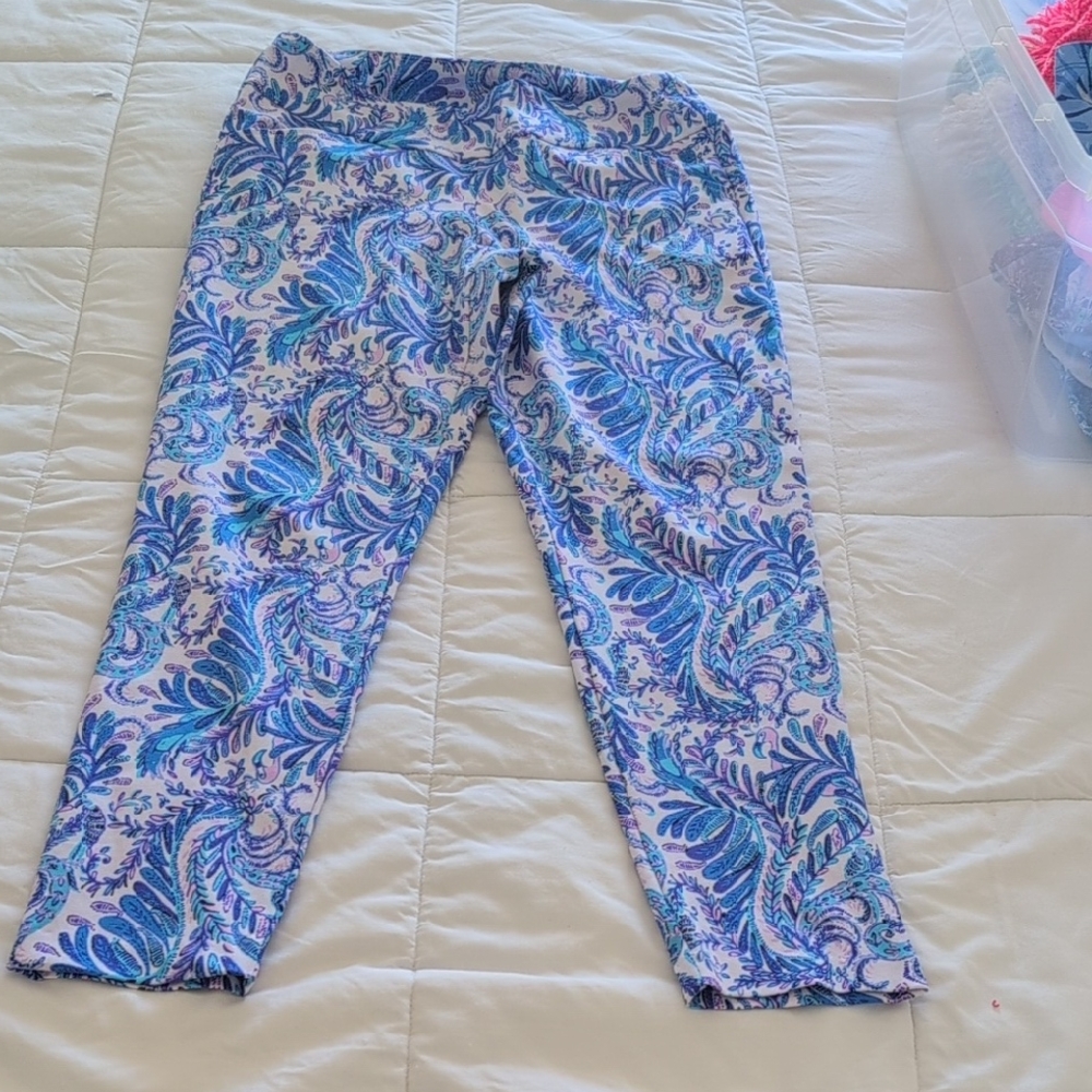 Lilly Pulitzer Blue and Purple Patterned Luxetic Pants Size 8